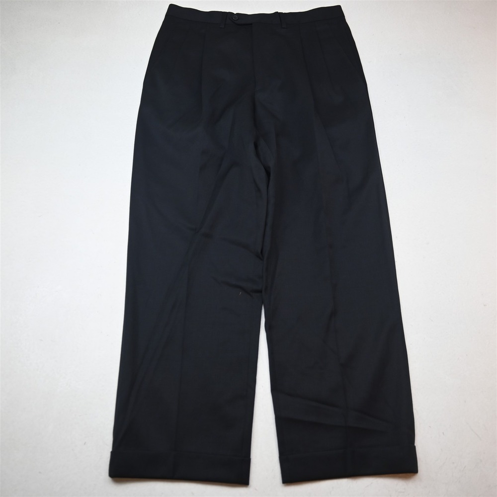 Pazoni 32x29 Navy Blue 100% Wool Italy Made Como 2 Pleated Cuffed Dress Pants